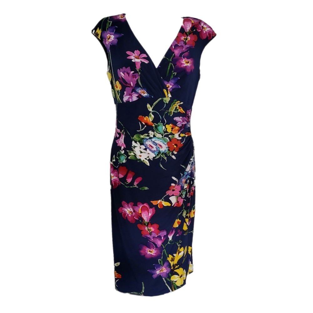 Lauren Ralph Lauren Floral Faux Wrap Dress Matte Jersey